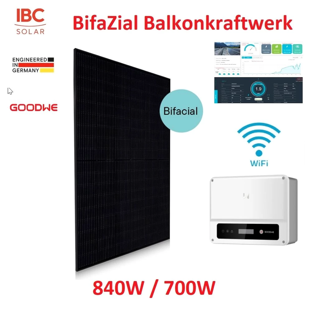 0% BiFazial Balkonkraftwerk 840W/700W mit Goodwe Wechselrichter WiFi Glas-Glas