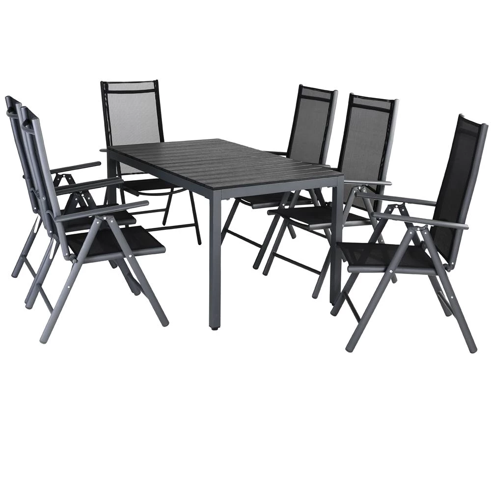 CASARIA® Aluminium Sitzgruppe Bern 6+1 WPC Tisch Hochlehner