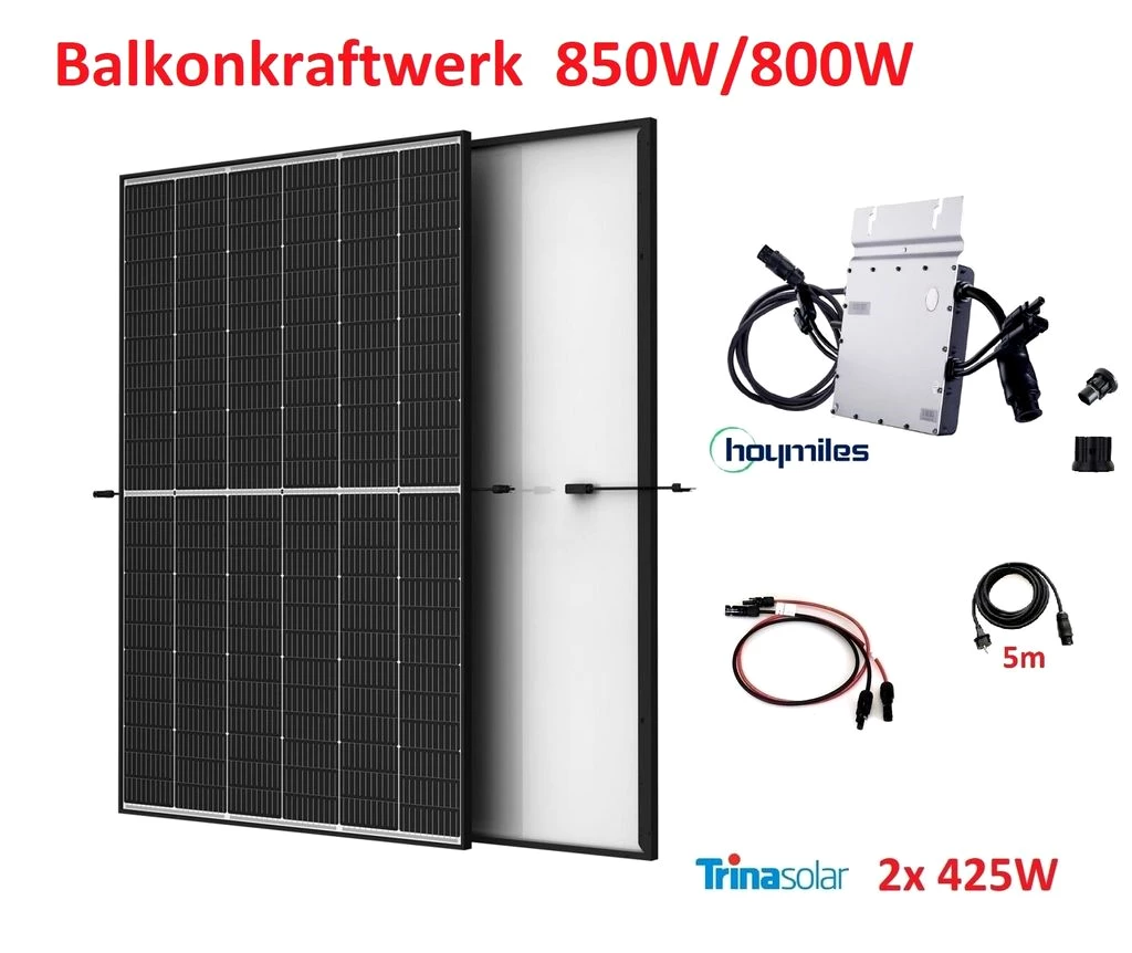 0% MwSt. 850W / 800W Balkonkraftwerk Photovoltaik Steckerfertig Hoymiles 800W Trina Solar 425W