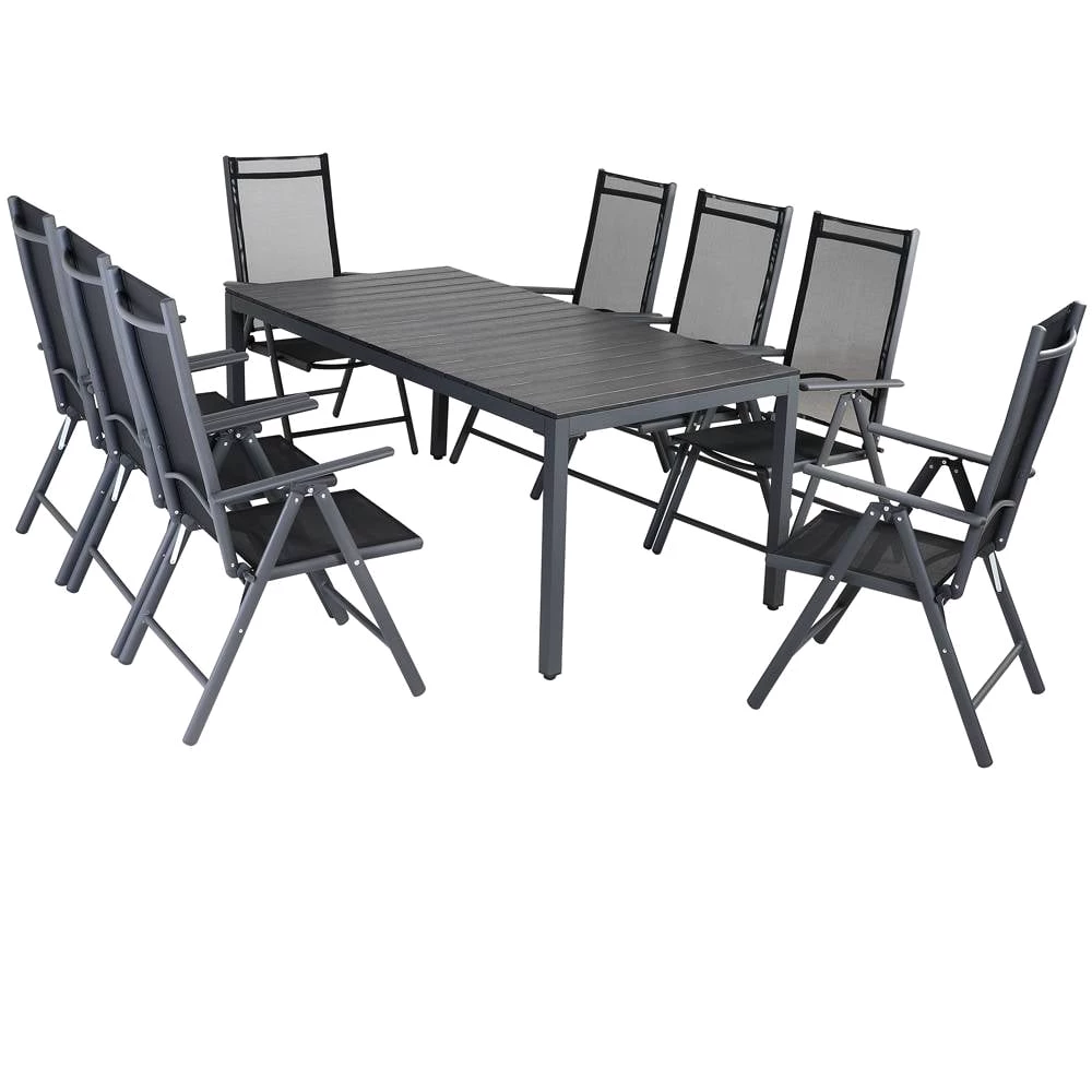 CASARIA® Aluminium Sitzgruppe Bern 8+1 WPC Tisch Hochlehner