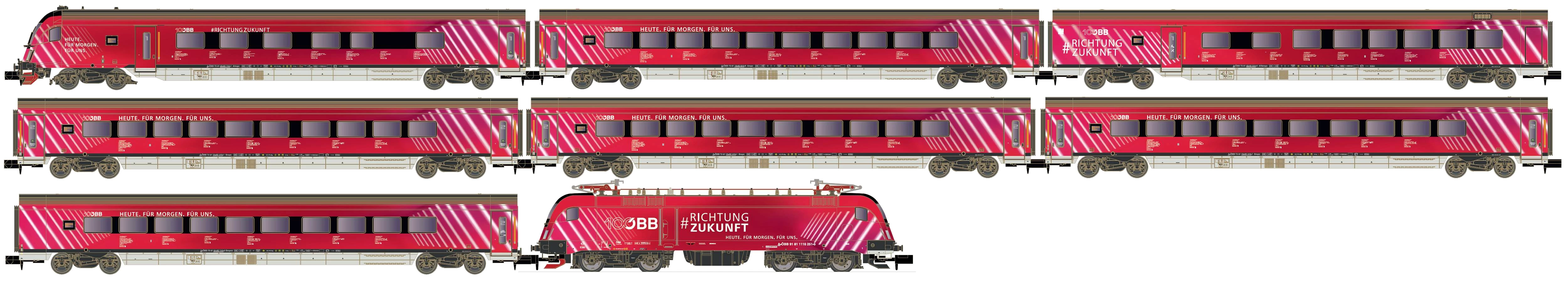 Hobbytrain H25227 N Personenzug mit Rh 1116, 100 Jahre, 8-tlg. der ÖBB Railjet 