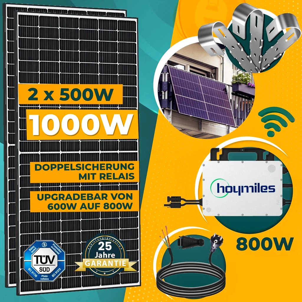 1000W Balkonkraftwerk Komplettset inkl. 500W Solarmodule