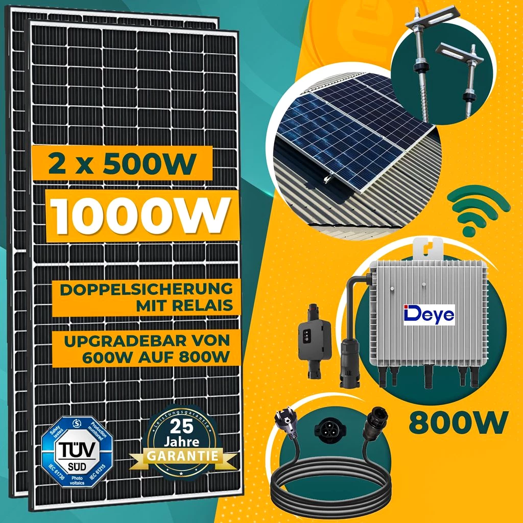 1000W Balkonkraftwerk Komplettset inkl. 500W Solarmodule