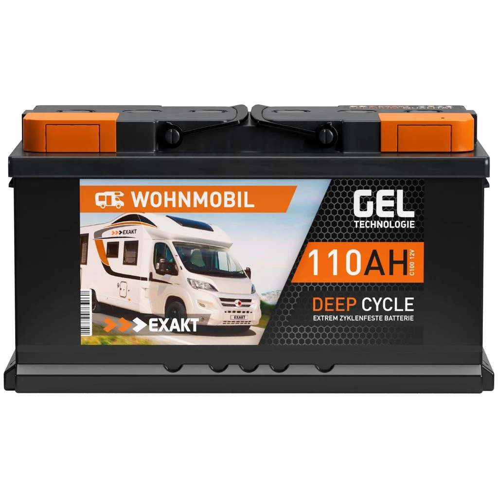 EXAKT GEL Batterie 12V 110Ah Wohnmobil Batterie Solarbatterie Versorgung Gelbatterie Gel Akku