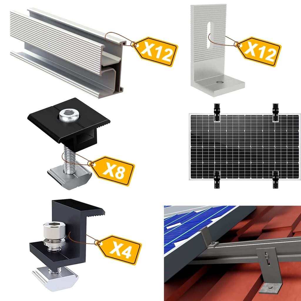 Solar Montage Set PV Modul Befestigung Schiene Halterung Flachdach Solarmodule Alu Halterung Für