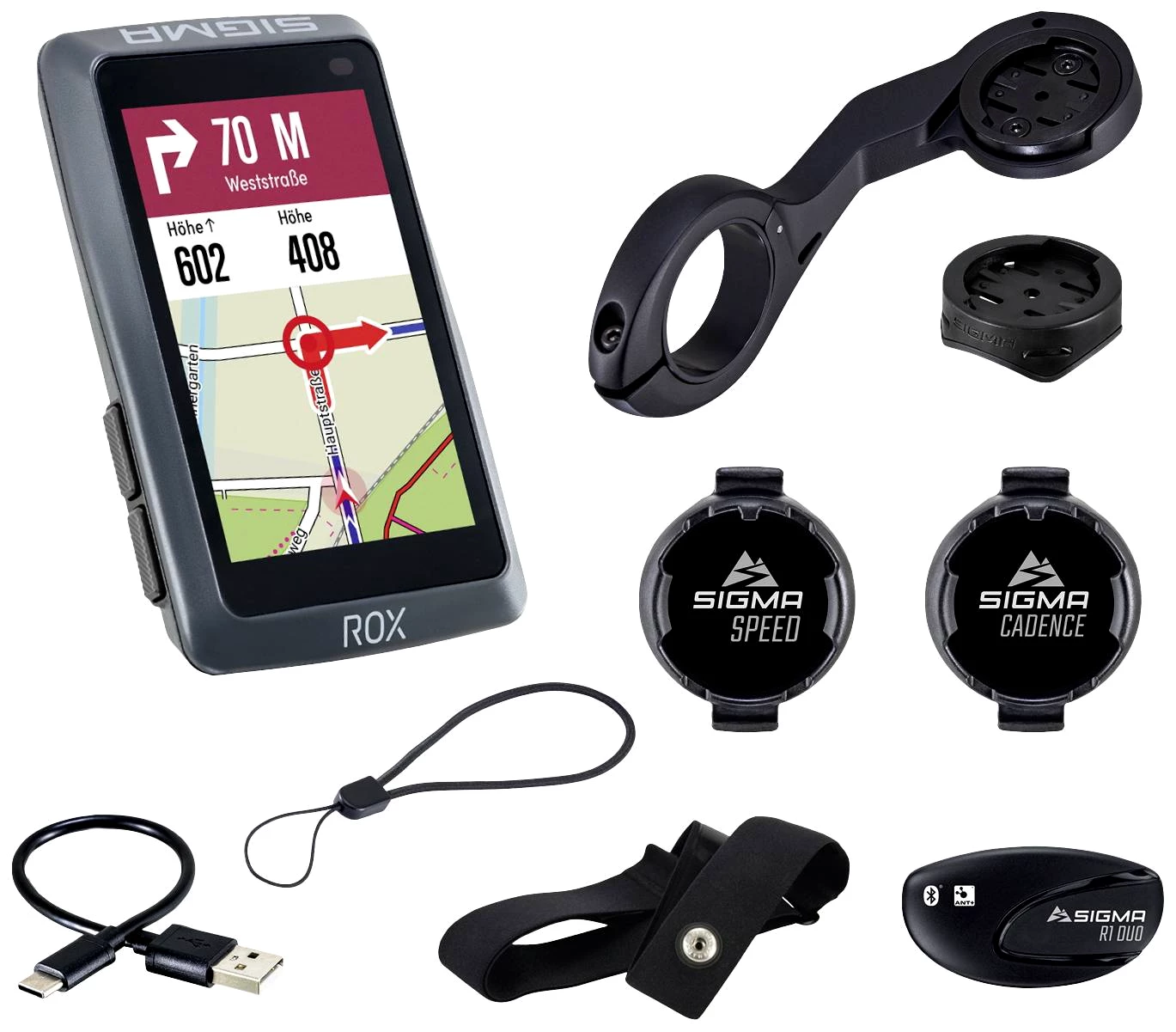 Sigma ROX 12.1 EVO Sensor Set - Night Grey Fahrrad-Navi Fahrrad Europa Bluetooth®, GPS, GLONASS