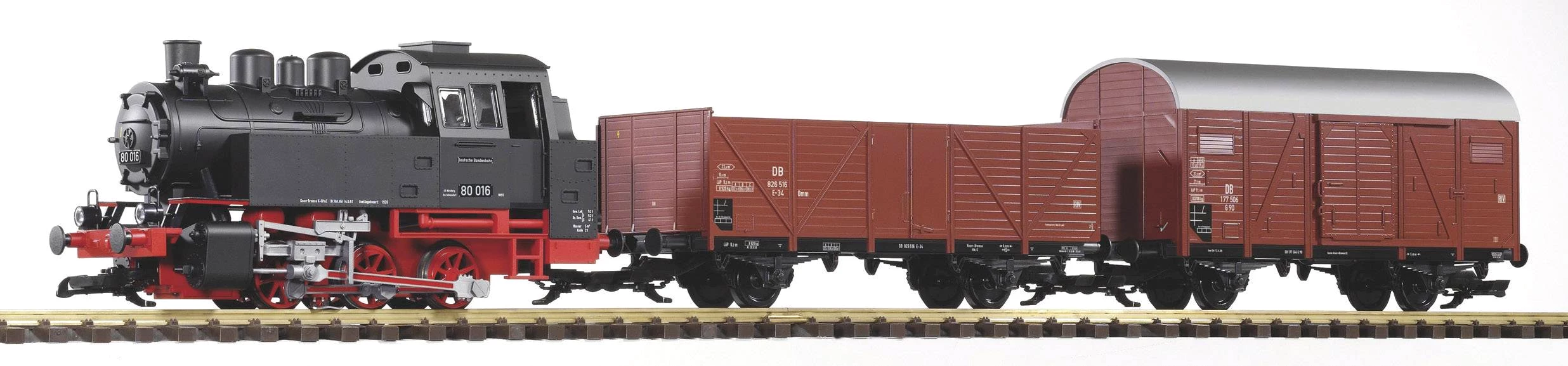 Piko G 37120 G Start-Set Dampflok BR 80 mit 2 Güterwagen der DB 
