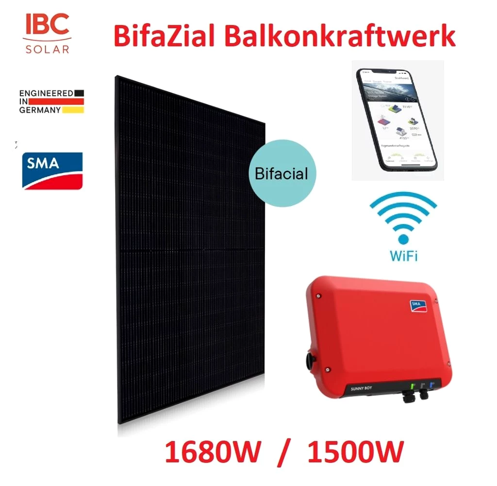 0% BiFazial Balkonkraftwerk 1680W/1500W mit SMA Wechselrichter WiFi Glas-Glas